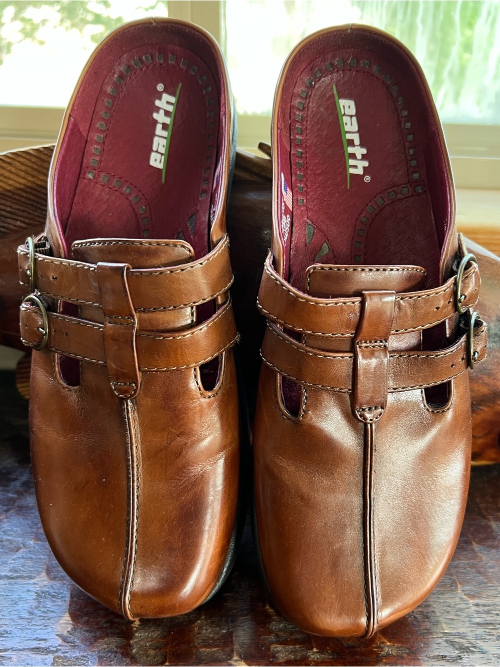 KALSO EARTH "DHARMA" Negative Heel ALMOND Leather Mule Clog Slide 7.5 Like New